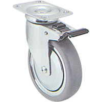 Zinc Plated Caster, Swivel with Brake, 5" (127 mm), Rubber, 240 lbs. (108 kg.) Moffatt Supply & Specialties