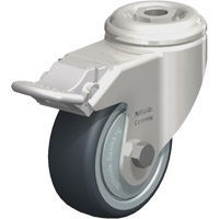 Stainless Steel Thermoplastic Elastomer Caster, Swivel with Brake, 3-1/8" (79.5 mm) Dia., 220 lbs. (100 kg.) Capacity Moffatt Supply & Specialties