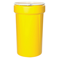 Baril emboîtable en poly&eacute;thyl&egrave;ne, 55 gal. US (45 gal. imp.), Dessus ouvert, Jaune Moffatt Supply & Specialties