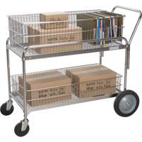 Wire Mesh Office Mail Cart, 250 lbs. Capacity, Chrome, 23" D x 42" L x 38" H, Chrome Plated Moffatt Supply & Specialties