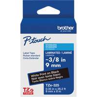 P-touch&reg; Labeling Systems, 9 mm x 314.96" or 8 m, White on Black Moffatt Supply & Specialties