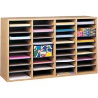 Adjustable Compartment Literature Organizer, Stationary, 36 Slots, Wood, 39-1/4" W x 11-3/4" D x 24" H Moffatt Supply & Specialties