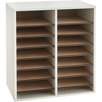 Adjustable Compartment Literature Organizer, Stationary, 16 Slots, Wood, 19-1/2" W x 11-3/4" D x 21" H Moffatt Supply & Specialties