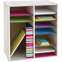 Adjustable Compartment Literature Organizer, Stationary, 16 Slots, Wood, 19-1/2" W x 11-3/4" D x 21" H Moffatt Supply & Specialties