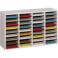 Adjustable Compartment Literature Organizer, Stationary, 36 Slots, Wood, 39-1/4" W x 11-3/4" D x 24" H Moffatt Supply & Specialties