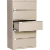 Lateral Filing Cabinet, Steel, 5 Drawers, 36" W x 18" D x 65-1/2" H, Beige Moffatt Supply & Specialties