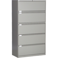 Lateral Filing Cabinet, Steel, 5 Drawers, 36" W x 18" D x 65-1/2" H, Grey Moffatt Supply & Specialties