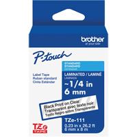TZe-111 Laminated Tape for TZe-Compatible P-Touch Label Makers, Black on Clear, 0.23" Width Moffatt Supply & Specialties