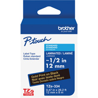 TZe-334 Laminated Tape for TZe-Compatible P-Touch Label Makers, Gold on Black, 0.47" Width Moffatt Supply & Specialties