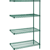 Heavy-Duty Green Epoxy Finish Wire Shelving, Add-On Kit, 4 Tiers, 30" W x 63" H x 14" D Moffatt Supply & Specialties