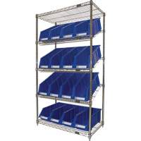 Slanted Wire Shelf with Bins, 5 Tiers, 36" W x 63" H x 18" D Moffatt Supply & Specialties