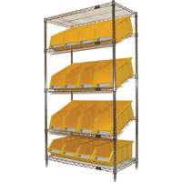 Slanted Wire Shelf with Bins, 5 Tiers, 36" W x 63" H x 18" D Moffatt Supply & Specialties