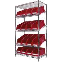 Slanted Wire Shelf with Bins, 5 Tiers, 36" W x 63" H x 18" D Moffatt Supply & Specialties