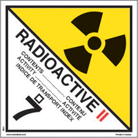 &eacute;tiquettes d'exp&eacute;dition TMD, Classe 7, Radioactif II, Papier Moffatt Supply & Specialties