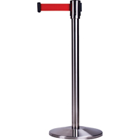 Barri&egrave;res sur pieds pour le contr&ocirc;le des foules, Acier, 35" h, Ruban Rouge, Longueur du ruban 7' Moffatt Supply & Specialties
