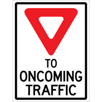 Enseigne enroulable de circulation  Yield to Oncoming Traffic , 36" x 48", Vinyle, Anglais avec pictogramme Moffatt Supply & Specialties