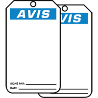 &eacute;tiquettes de s&eacute;curit&eacute; en français - &eacute;tiquettes avec ent&ecirc;ge vierge, Papier cartonn&eacute;, 3-1/8" la x 5-7/8" h, Français Moffatt Supply & Specialties