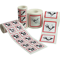 &eacute;tiquettes avec pictogrammes SGH, Vinyle, Rouleau, 4" lo x 4" la Moffatt Supply & Specialties
