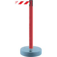 Outdoor TensaBarrier&reg; Barrier Post, Plastic, 37" H, White/Red Tape, 13' Tape Length Moffatt Supply & Specialties
