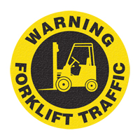 Panneau de signalisation au sol  Warning Forklift Traffic , Adh&eacute;sif, Anglais avec pictogramme Moffatt Supply & Specialties