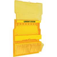 Deluxe Lockout Station with Cover and Trilingual Labels, None Padlocks, 32 Padlock Capacity, Padlocks Not Included Moffatt Supply & Specialties