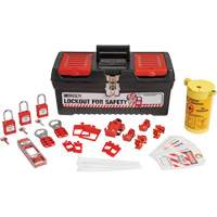 Trousse de cadenassage et d&eacute;tiquetage &eacute;lectrique avec cadenas de s&eacute;curit&eacute; en nylon dans une boîte &agrave; outils, Ensemble &eacute;lectrique, 33 composants compris Moffatt Supply & Specialties