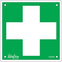 Enseigne premiers soins, 6" x 6", Aluminium, Pictogramme Moffatt Supply & Specialties