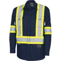 7742SF FR-TECH&reg; High-Visibility 88/12 Arc-Rated Safety Shirt, Small, Navy Blue Moffatt Supply & Specialties