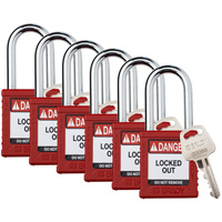 Velocity Lockout Padlocks, Red, Keyed Different, Nylon, 1-1/2" Width Moffatt Supply & Specialties