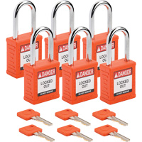 Velocity Lockout Padlocks, Orange, Keyed Different, Nylon, 1-1/2" Width Moffatt Supply & Specialties