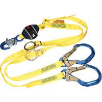 Twin-Leg Tie-Back Web Shock-Absorbing Lanyard, 6', Rebar Hook Center, Snap Hook Leg Ends, Polyester Moffatt Supply & Specialties