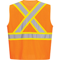 Contrast-Striped Safety Vest, High Visibility Orange, Small, Polyester Moffatt Supply & Specialties