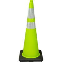 C&ocirc;ne de signalisation de premi&egrave;re qualit&eacute;, 36", Vert lime, Bande(s) r&eacute;fl&eacute;chissante(s) 4" & 6" Moffatt Supply & Specialties