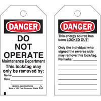 Lockout Tags, Plastic, 3" W x 5-3/4" H, English Moffatt Supply & Specialties