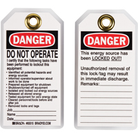 Lockout Tags, Plastic, 3" W x 5-1/2" H, English Moffatt Supply & Specialties