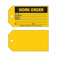 "Work Order" Tag, Paper, 5-3/4" W x 3" H, English Moffatt Supply & Specialties