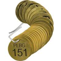 Numbered "PLPG" Valve Tags, # 151-175, Brass, 1.5" dia Moffatt Supply & Specialties