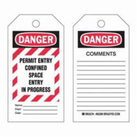 "Confined Space" Tags, Polyester, 3" W x 5-3/4" H, English Moffatt Supply & Specialties