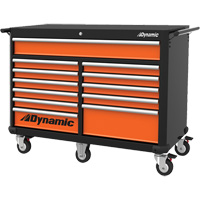 Roller Cabinet, 12 Drawers, 53" W x 24" D x 41" H, Black/Orange Moffatt Supply & Specialties