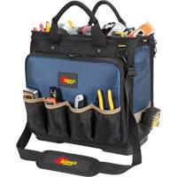 Molded Base Multi-Compartment Technician's Tool Bag, Ballistic Polyester, 54 Pockets, Black/Blue Moffatt Supply & Specialties
