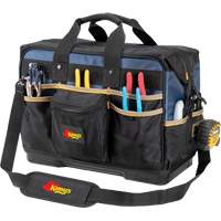 Molded Base Contractor's Closed-Top Tool Bag, Ballistic Polyester, 29 Pockets, Black/Blue Moffatt Supply & Specialties