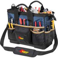 Molded Base Big-Mouth Tote Tool Bag, Ballistic Polyester, 23 Pockets, Black/Blue Moffatt Supply & Specialties