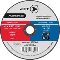 Meules &agrave; tronçonner en acier pour rectifieuses Powerplus, 4" x 1/32", Arbre de 5/8", Type 1, 19100 Tr/min Moffatt Supply & Specialties