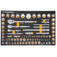 Jeu d'outils SAE/m&eacute;triques pour m&eacute;canicien &agrave; 90 dents 1/4", 3/8" & 1/2" avec plateau de rangement en mousse Moffatt Supply & Specialties
