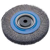 Crimped Wire Bench Wheel Brush, 6" Dia., 0.0118" Fill, 1/2" - 1-1/4" Arbor Moffatt Supply & Specialties