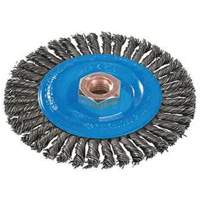 Stringer Bead Knotted Wire Brush, 4" Dia., 0.02" Fill, 5/8"-11 Arbor, Aluminum/Stainless Steel Moffatt Supply & Specialties