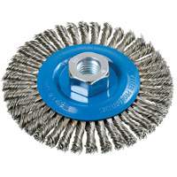Brosse &agrave; fils nou&eacute;s pour cordons de soudure, Dia. 4-1/2", Fils 0,02", Arbre 5/8"-11, Aluminium/Acier inoxydable Moffatt Supply & Specialties
