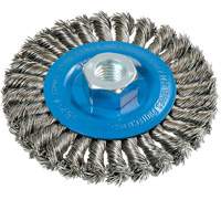 Brosse rotative &agrave; fils nou&eacute;s large, Dia. 4-1/2", Fils 0,02", Arbre 5/8"-11, Aluminium/Acier inoxydable Moffatt Supply & Specialties