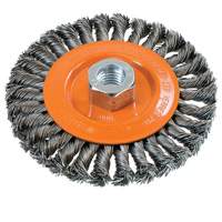 Brosse rotative &agrave; fils nou&eacute;s large, Dia. 5", Fils 0,02", Arbre 5/8"-11, Acier Moffatt Supply & Specialties