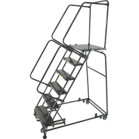 Weight Actuated Lockstep Rolling Ladders, 5 Steps, 24" Step Width, 50" Platform Height, Steel Moffatt Supply & Specialties